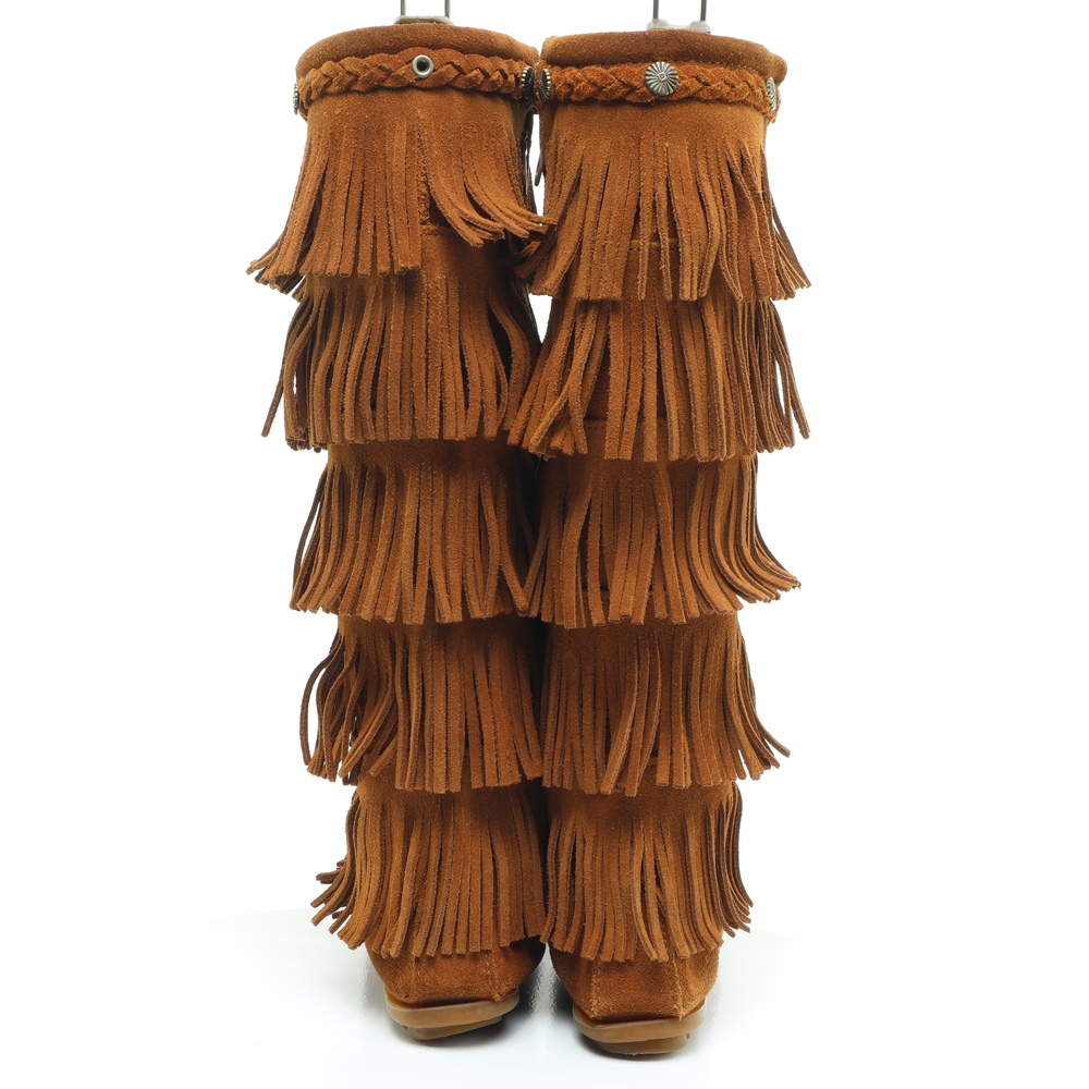 Minnetonka 5 Layer Fringe Suede Leather Moccasins Women 6 Brown - Picture 7 of 15